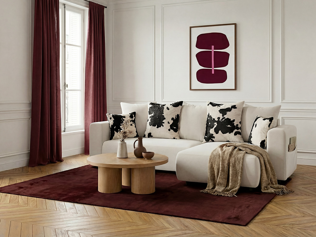 canape d angle convertible reversible coffre sidonie avec coussins a motif vache