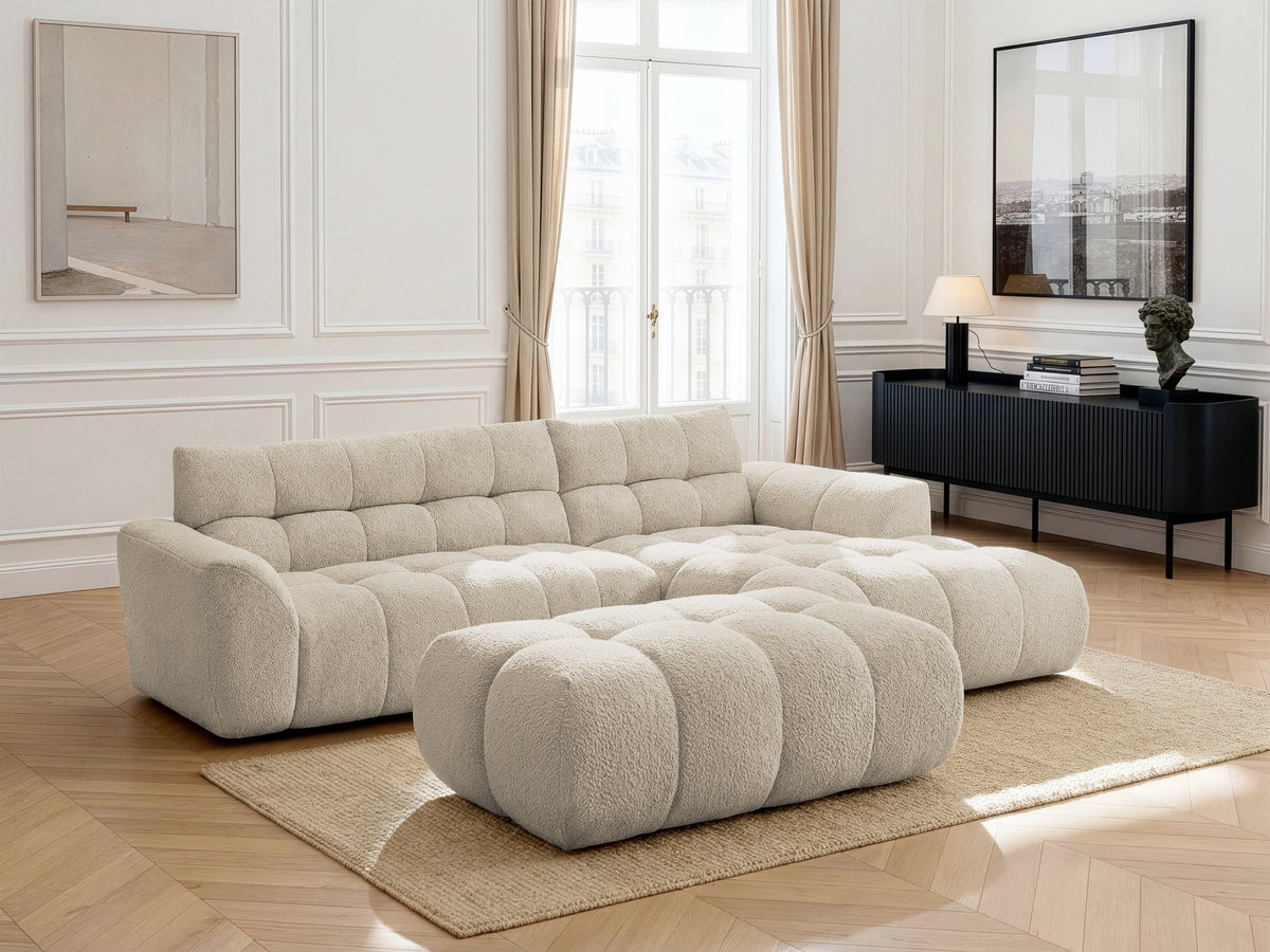 canape d angle fixe jaya tissu chenille avec pouf