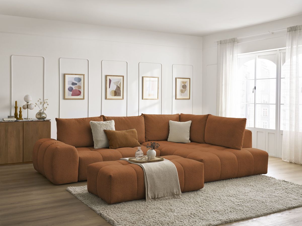 canape d angle l convertible coffre everest tissu chine avec pouf