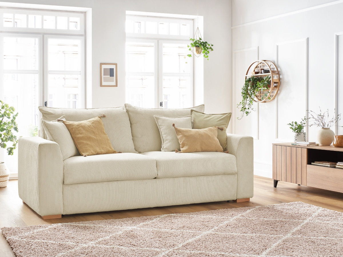 canape droit convertible ouverture express augustin velours cotele