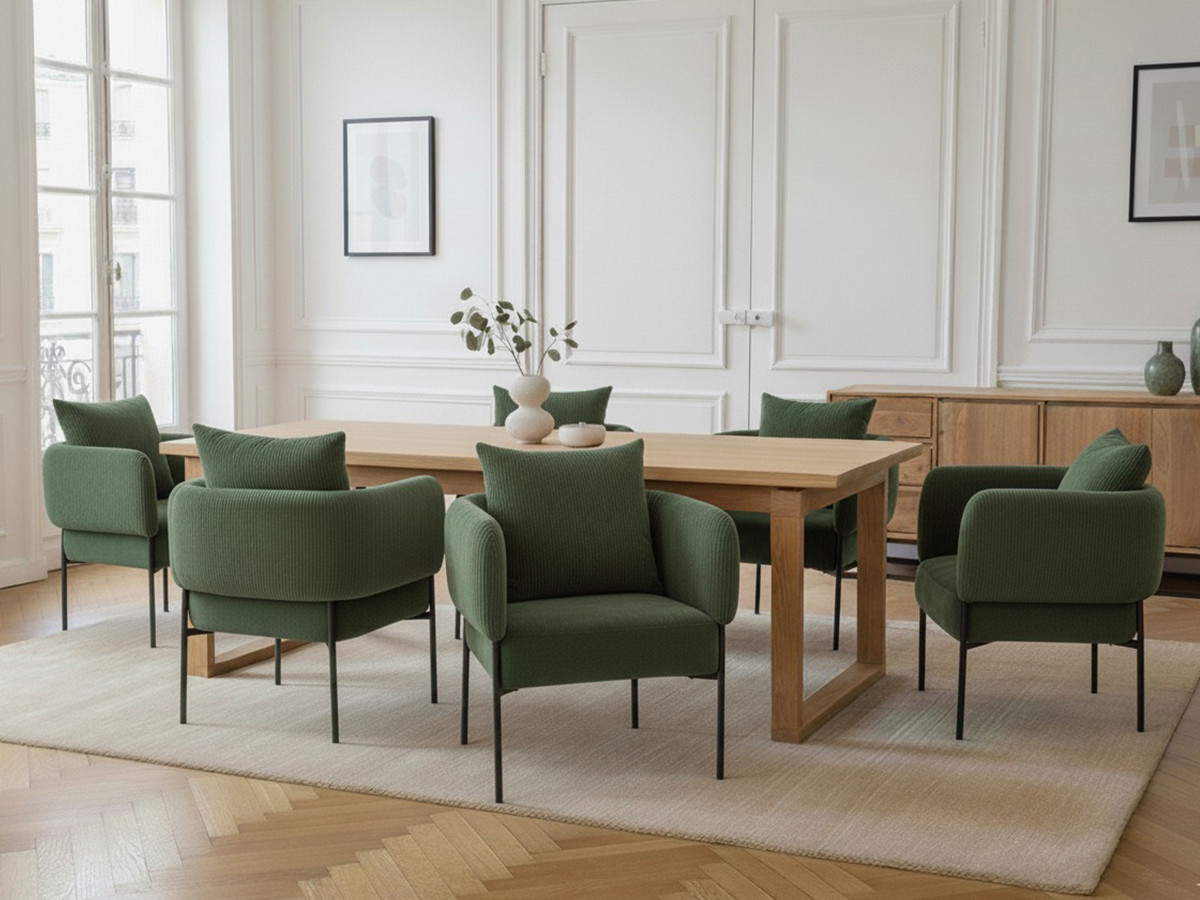 ensemble marin avec table a manger 220 cm couleur chene 6 fauteuils gabin velours cotele (4)