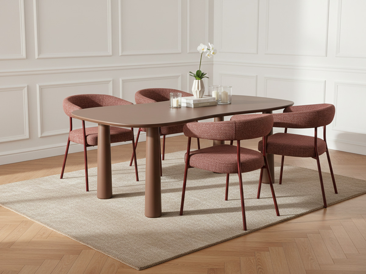 ensemble sasha avec table a manger ovale 220 cm chaises rosa tissu texture